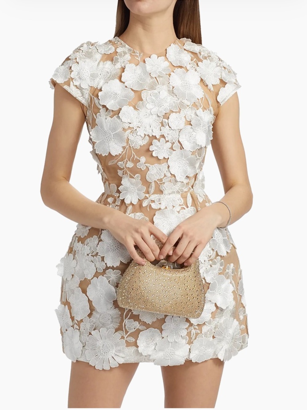 Bronx and Banco Jasmine Cap Sleeve Floral Lace Mini Dress White NEW with tags